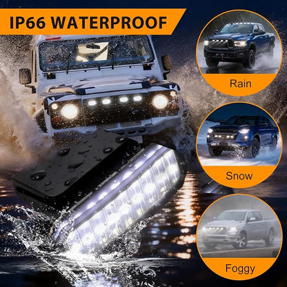 4PCS White Grille Lights LED，Universal Clip-On Car Front,IP66 Smoked Lens,Compatible with Dodge Ram 1500,Jeep Wrangler,Ford F150,Toyota Tacoma