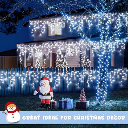 JMEXSUSS Christmas Icicle Lights for Outside, 800 LED White | Icicle Lights Plug in Outdoor Waterproof, Christmas String Lights for House Wedding Party Christmas Decorations