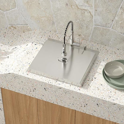 21 Inch Outdoor Kitchen Sink with Faucet - 21x20 Drop In Workstation 16 Gauge Stainless Steel Single Bowl Topmount Outdoor Wet Bar Sink with Stainless Steel Dust-Proof Cover #TLT-0068