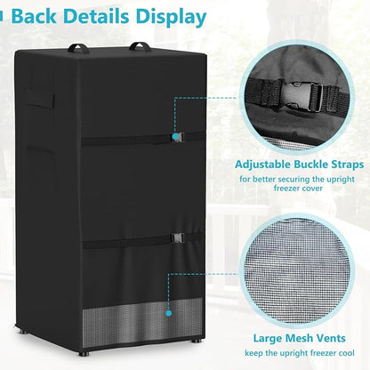 Refrigerator Cover Waterproof Dustproof Fridge Cover Outdoor Refrigerator Covers with Double Zipper and Large Mesh Vent Suitable for Upright Freezers/Beverage Refrigerators 33"D x 33"W x 67"H