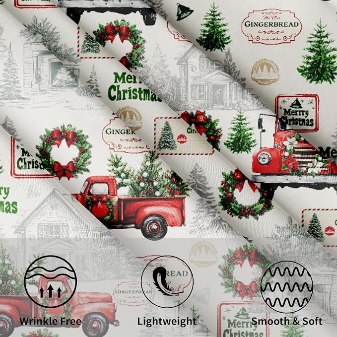 Xmas Red Truck Table Cloth Round Newbridge Green Xmas Pine Hill Tree Tablecloth 60 Inch Decor Washable Stain and Wrinkle Resistant Winter Round Table Cover for Dining Picnic