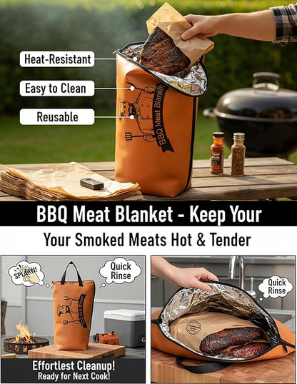 BBQ Meat Resting Blanket - Premium Faux Leather Insulated Smoker Grilling Bag for Brisket, Turkey, Pork Shoulder & Beef - Grill Accessories Gifts for Men, Dads & BBQ Lovers