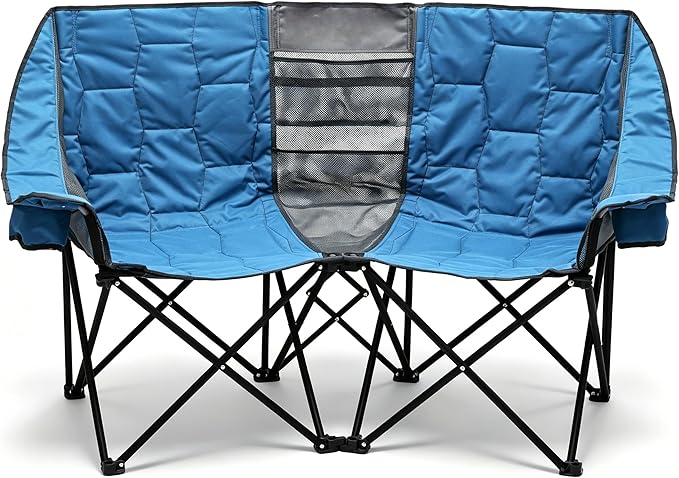 SUNNYFEEL Folding Double Camping Chair Oversized Loveseat for Adults | 600LBS Heavy Duty Padded Camping Couch with Cup Holder, Storage Pockets & Carry Bag for Patio RV/ Lawn/ Backyard