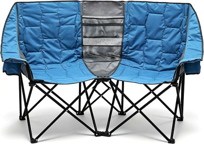 SUNNYFEEL Folding Double Camping Chair Oversized Loveseat for Adults | 600LBS Heavy Duty Padded Camping Couch with Cup Holder, Storage Pockets & Carry Bag for Patio RV/ Lawn/ Backyard