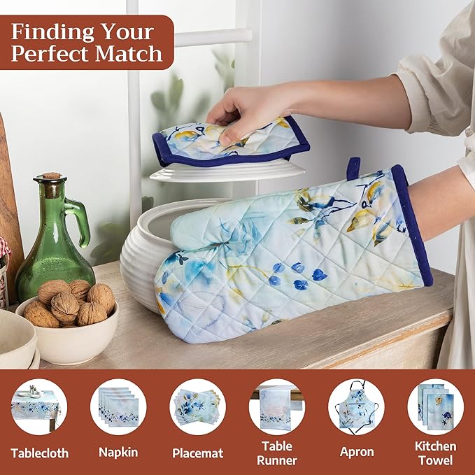 Maison d' Hermine Pot Holders 100% Cotton Heat Resistant Potholders 8" x 8" Hot Pads with Loop Cooking Baking Hotel Farmhouse Kitchen Handling Hot Pans Spring Summer (Pack of 2, Lazy Summer Days)