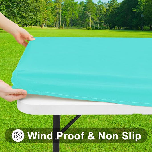 Smiry Rectangle Tablecloth, Elastic Fitted Flannel Backed Vinyl Tablecloths for 6ft Folding Tables, Waterproof Wipeable Table Covers for Indoor, Outdoor, Picnic and Camping (Teal, 36"x72")