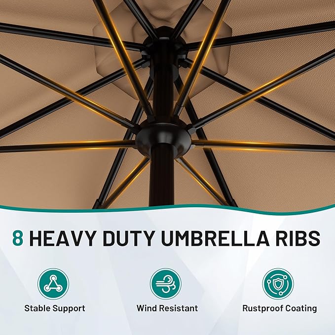 AreShark 9FT Valance Patio Umbrella, Outdoor Table Umbrella with Tilt and Crank, Outdoor Market Umbrellas W/ 8 Sturdy Ribs UV Protection for Garden, Deck, Backyard and Pool, Beige
