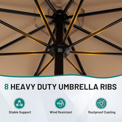 AreShark 9FT Valance Patio Umbrella, Outdoor Table Umbrella with Tilt and Crank, Outdoor Market Umbrellas W/ 8 Sturdy Ribs UV Protection for Garden, Deck, Backyard and Pool, Beige