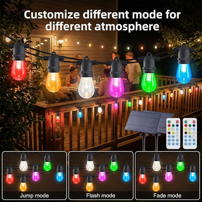96FT Solar Outdoor String Lights – Dimmable RGB LED Patio Lights with Remote, Waterproof for Garden, Yard, Deck, and Backyard Decor
