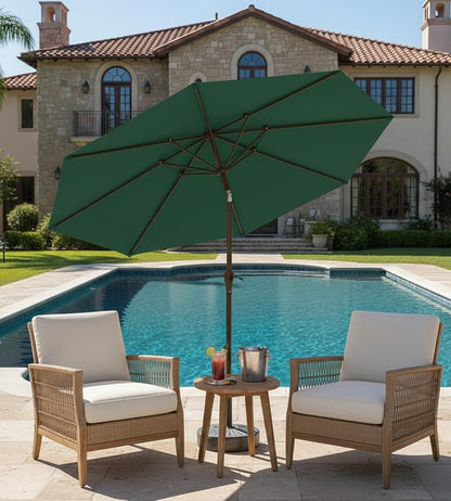9FT Auto-Tilt Patio Umbrella|Outdoor Market Table Umbrella with 8 Fiberglass Ribs for Pool,Deck&Backyard
