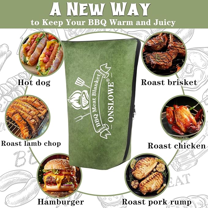BBQ Blanket for Resting Meat, Reusable Reat Insulated Resting Bag, Smoker Meat Resting Blanket, Insulated Brisket Resting Blanket with Wide Mouth Perfect for Gifting, (21 in Green)