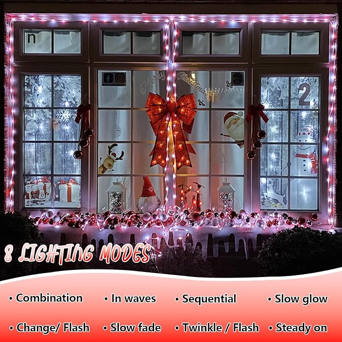 YEGUO Solar Rope Lights Outdoor Waterproof, 66ft 200 LED Candy Cane String Lights, 8 Modes Fairy Lights in Clear Thin Tube