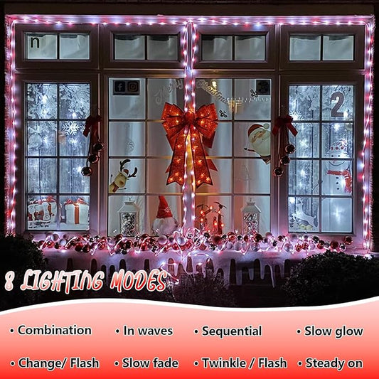 YEGUO Solar Rope Lights Outdoor Waterproof, 66ft 200 LED Candy Cane String Lights, 8 Modes Fairy Lights in Clear Thin Tube
