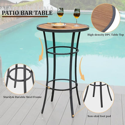 Bar Height Patio Table, 40-Inch Tall Patio Table Outdoor Bar Table Bistro Table with Wooden-Like Table Top & Metal Frame, Spring, 2026