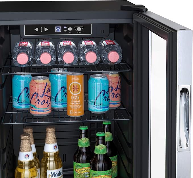 EdgeStar BWC121SSLT 18 Inch Wide 80 Can Capacity Ultra Low Temp Beverage Center | Freestanding, 80 Can Capacity, Ultra Low Temp, Reversible door, Digital Display, LED Light, Door Lock, Stainless Steel
