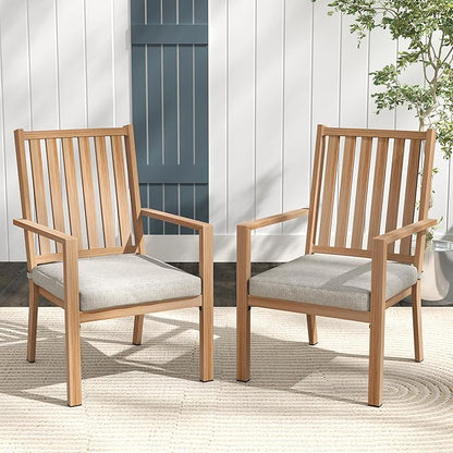 FansaFurn Patio Dining Chairs Set of 4, Aluminum Outdoor Patio Chairs with Waterproof Cushions, Metal Outdoor Patio Furniture Set for Porch, Balcony, Deck, Backyard, Brown
