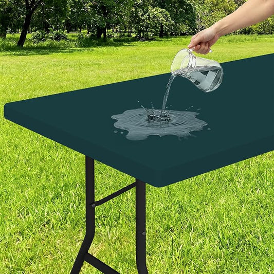 Smiry Rectangle Tablecloth, Elastic Fitted Flannel Backed Vinyl Tablecloths for 4ft Folding Tables, Waterproof Wipeable Table Covers for Indoor, Outdoor, Picnic and Camping (Hunter Green, 30"x48")