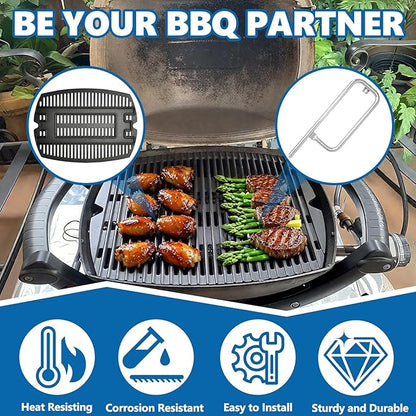 SafBbcue 7583 Cast Iron Cooking Grates 41862 Grill Burner for Weber Q200 Q220 Q2000 Q2200 396000 396001 566002 53060001 Grills, 21.5" Grill Grids Grates 20.5" Burner Tube Kit for Weber 7645 60041