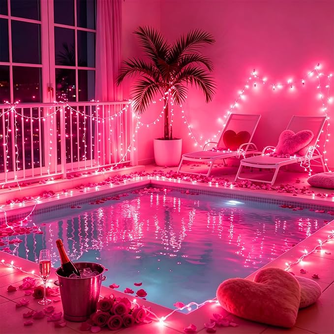 Pink Christmas Lights, 100 Count, Incandescent Mini Valentines Day Lights | White Wire Connectable Xmas Fairy String Light, UL Certified for Indoor Outdoor Garland Holiday Wedding Festival Party