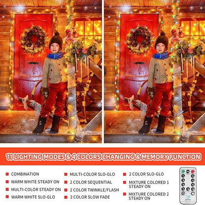MZD8391 105FT 300LED Color Changing Christmas Light, Christmas Tree Lights | Warm White & Multicolor, Waterproof, UL listed, 11 Light Mode, Remote & Timer, Memory, End To End Connect