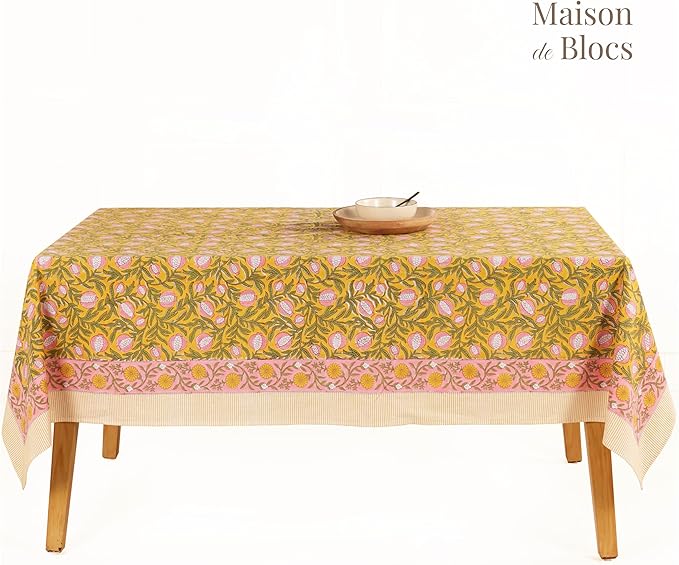 100% Cotton Hand Block Printed, Tablecloth for Kitchen, Dining, Table Cover for Parties, Chritmas, Weddings, Barbecues and Summer picnics Table Cloth