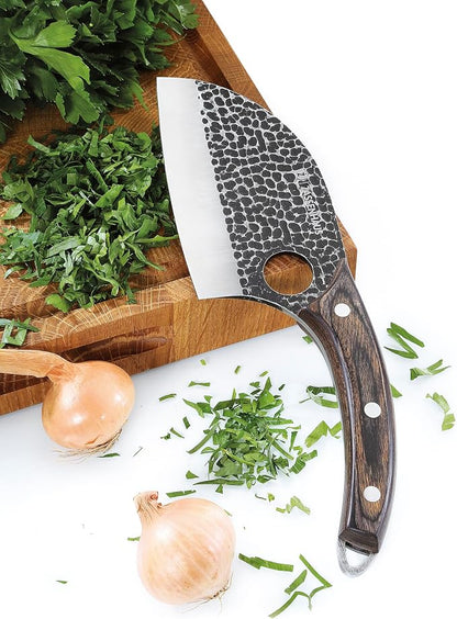 Zassenhaus Keeper Chef's Knife 9.8-inch, Handmade Blade Steel with Hole, Pakka Wood Handle with Leather Sheath, for Kitchen or Outdoor Chef's, Boning, Chopping Knife