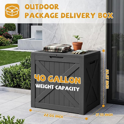 40-Gallon Outdoor Storage Box, Waterproof Deck Box for Patio Cushions, Garden Tools, Pool Accessories, Lockable Outside Storage Bin for Backyard & Deck (Black)
