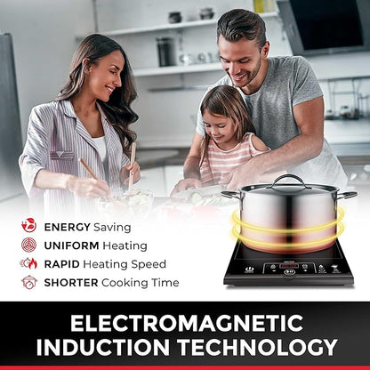 Mueller RapidTherm Portable Induction Cooktop,1800W Single Burner Hot Plate with 8 Power Levels, 8 Temperature Settings, 4 Presets, 4-Hour Timer, Auto Shut-Off & Child Lock for RV, Dorm, Small Kitchen