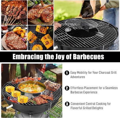 Outvita Charcoal Grill, 22 inch Stainless Steel BBQ Charcoal with Wheels and Storage Holder for Camping Picnic Barbecue Party Outdoor