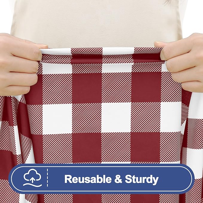 Smiry Picnic Table Cloth 2 Pack, Waterproof Elastic Fitted Tablecloths for 6FT Rectangle Tables, Washable Polyester Buffalo Plaid Tablecloth for Camping & Outdoor (Burgundy & White, 30" x 72")