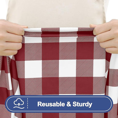 Smiry Picnic Table Cloth 2 Pack, Waterproof Elastic Fitted Tablecloths for 8FT Rectangle Tables, Washable Polyester Buffalo Plaid Tablecloth for Camping & Outdoor (Burgundy & White, 30" x 96")