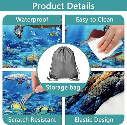 Picnic Table Cover with Bench Covers, Camping Essentials, Ocean Underwater World Table Cover, Fitted Camping Tablecloth Windproof Waterproof with Elastic Edge for Indoor Outdoor Patio 3PCS 30x60 Inch