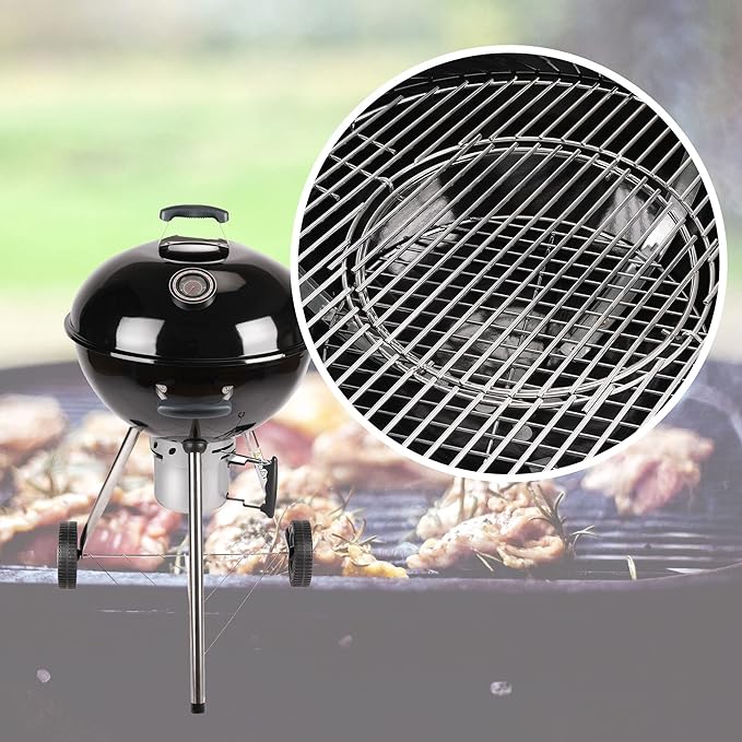 Amig - Fireplus Portable Charcoal or Firewood Barbecue | Round Barbecue with Lid and Wheels | Ventilation System and Ash Deposit | Steel Grill | 68.8 x 64 x 100 cm