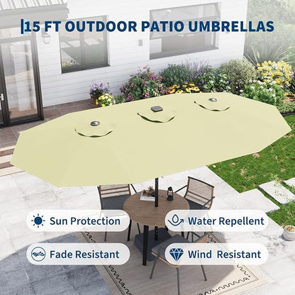 Garvee 15FT Patio Umbrella with Base Included Outdoor Umbrella, Lime Green | Large Market Umbrellas with Crank Handle UV Protection Table Umbrellas for Outdoor, Backyard, Deck, Poolside