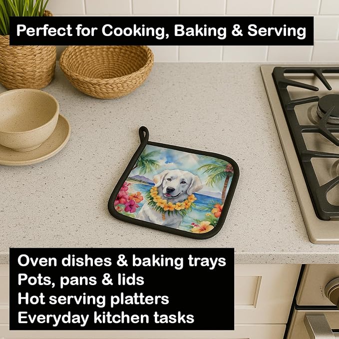 Caroline's Treasures Kuvasz Luau Pair of Pot Holders Kitchen Heat Resistant Pot Holders Sets Oven Hot Pads for Cooking Baking BBQ, 7 1/2 x 7 1/2