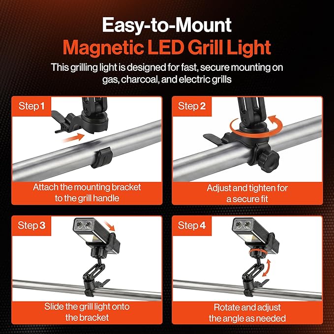 Rechargeable Grill Light - Magnetic BBQ Grill Light for Outdoor Grilling with 360° Adjustable Mount - Ultra Bright COB LED with 2 LED Front Lights - BBQ Accessories for Grilling & Camping