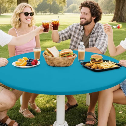 Smiry Round Spandex Tablecloth, Elastic Fitted Washable Tablecloths for 36"-44" Tables, Waterpoof Stretch Picnic Table Cover for Dining, Indoor and Outdoor, Turquoise