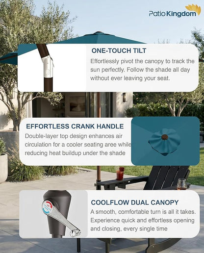 PatioKingdom 10FT Patio Umbrella with Push Button Tilt and Crank, Outdoor Market Umbrella with 8 Fiberglass Ribs, UV Protection Table Umbrella for Pool,Backyard,Garden,Deck