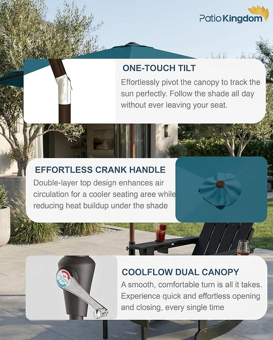 PatioKingdom 10FT Patio Umbrella with Push Button Tilt and Crank, Outdoor Market Umbrella with 8 Fiberglass Ribs, UV Protection Table Umbrella for Pool,Backyard,Garden,Deck