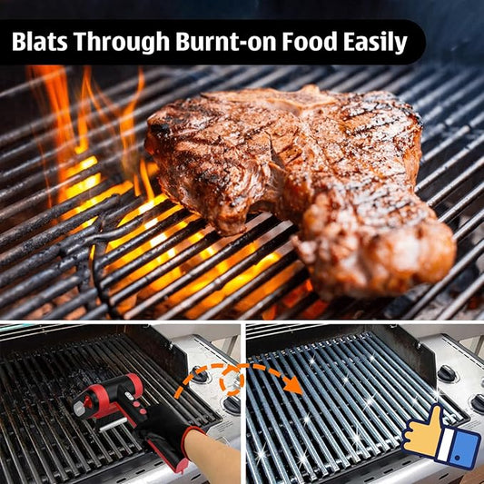 Electric Rechargeable Grill Brush,Grill Cleaner for Outdoor Grill with 800 RPM Motor - Bristle-Free Stainless Steel Grill Cleaner with LED Light for BBQ, Heavy Duty Grill Cleaning Tool (BlackRed)