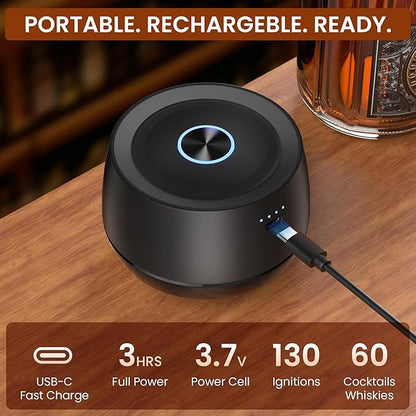 Electric Whiskey Smoker Kit for Old Fashioned & Bourbon: Fathers Day Gift for Men, Dad & Husband | Rechargeable Cocktail Smoker with Built-in Lighter (Butane-Free)| Birthday Gift Includes 6 Wood Chips
