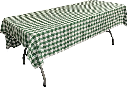 LA Linen Polyester Gingham Checkered 60 by 90-Inch Rectangular Tablecloth, White and Hunter Green