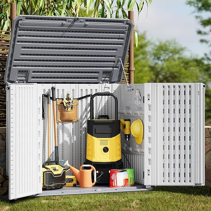 35Cu ft Outdoor Resin Storage Cabinet, Outdoor Trash Can Storage Waterproof, Outdoor Resin Storage Box for Patio Tools, Sofa Cushion, Lawn Mower and Garbage Cans