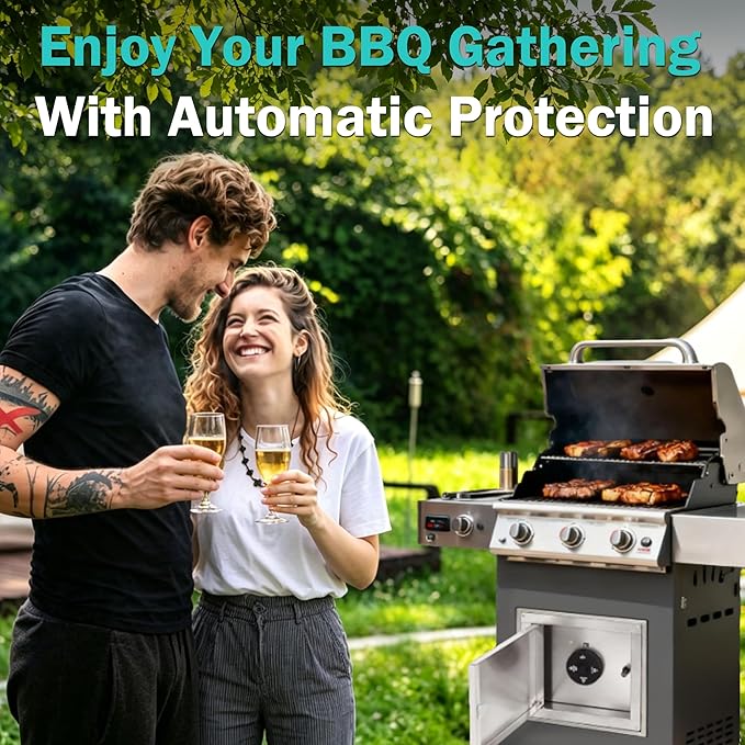 1 Hour Timer Box Mechanical 20/40/60 Min Setting, 304 Stainless Steel Splash-Proof for Outdoor Kitchen, Propane or Natural Gas Timer Shut Off Valve