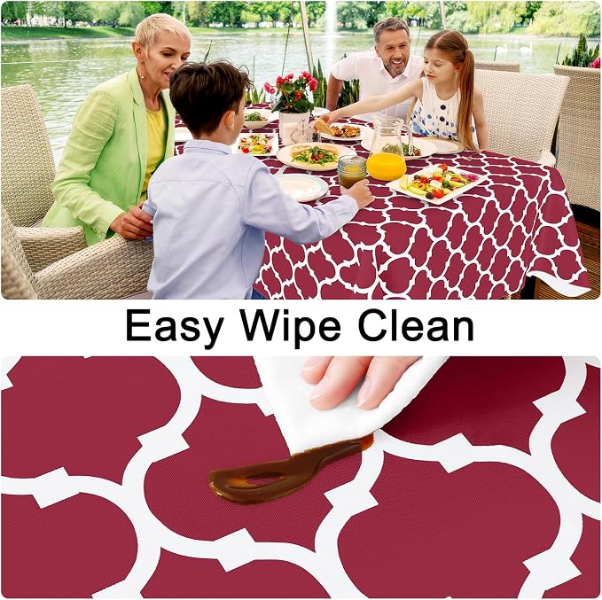 Smiry Rectangle Table Cloth, Waterproof Vinyl Tablecloth with Flannel Backing for Rectangle Tables, Wipeable Spillproof Plastic Tablecloths for Dining, Camping, Indoor and Outdoor (52"x70", Burgundy)