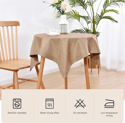 Wolkemer Faux Linen Small Square Tablecloth Heavy Duty Wrinkle Resistant Fabric Table Cloths 36 x 36 Inch Flaxen Coffee Table Cover for Kitchen Dining Indoor Outdoor Tabletop Decoration