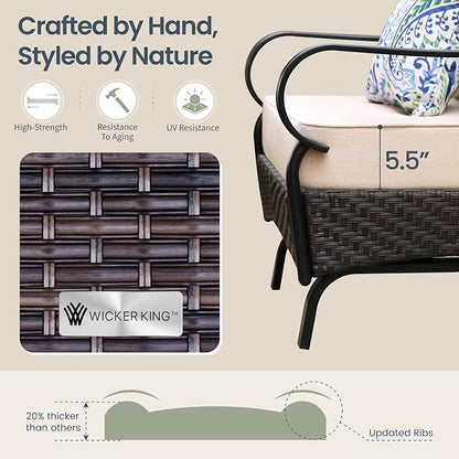 PHI VILLA Wicker & Metal Outdoor 2-Seat Patio Couch,Patio Sofa Loveseat with Deep Seating for Front Porch, Deck, Balcony, Backyard, Sunroom