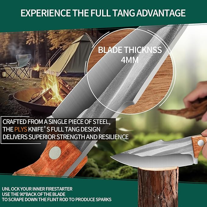 Plys 3-Piece Fixed Blade Hunting Knife Set, 420J2 Stainless Steel Full Tang Survival Knives, Rosewood Non-Slip Handle, Outdoor Camping Hiking Kitchen Knife Not Sheath