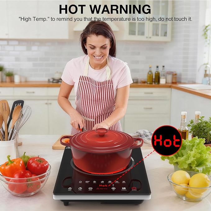 Single Burner Electric Cooktop 1800W, Portable Electric Stove Hot Plate Countertop Stove Top Burner with 8 Power Settings, 4-Hour Timer Child Safety Lock for Apartment, Dorm & Small Kitchen