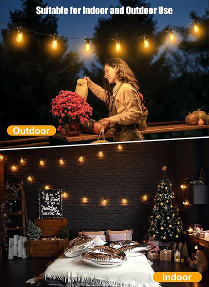 Minetom 34FT Solar String Lights Outdoor with Remote, Patio Lights | with 10 LED Shatterproof Bulbs and Hooks, E26 Socket and Type-C Port,Waterproof Hanging Lights for Outside Cafe Garden Bistro